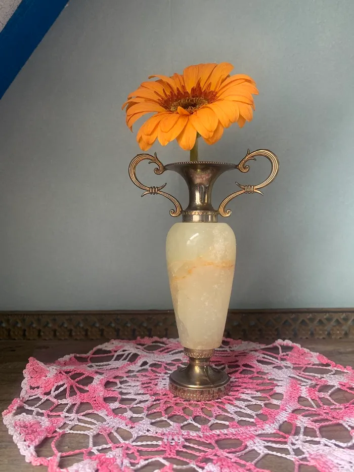 オランダ 70s パキスタンオニキス ホワイト 花瓶 一輪挿し トロフィー
