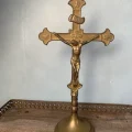 INRI ベルギー 40s イエスキリスト 真鍮 クロス 十字架 アンティーク スタンド オブジェ