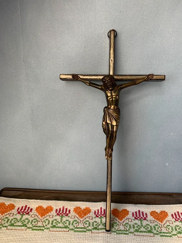 ドイツ 50s イエスキリスト ブロンズ クロス 十字架 アンティーク