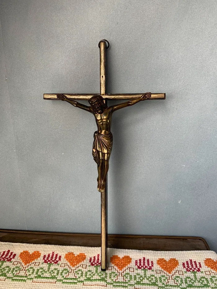ドイツ 50s イエスキリスト ブロンズ クロス 十字架 アンティーク 