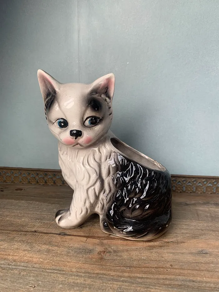 【オランダから直送】 ドイツ 50s 白黒 猫 ネコ プランター・花瓶・置物 陶器 アンティーク