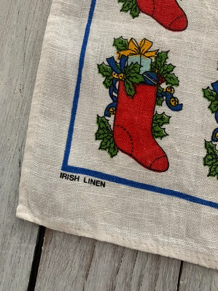SOLDOUT-オランダ 70s アイルランド製 リネン クリスマス 靴下 ミニ