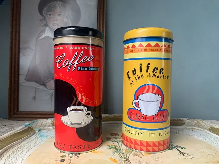 オランダ コーヒー缶 筒状 レトロポップ ヴィンテージ 2つセット【オランダから直送】