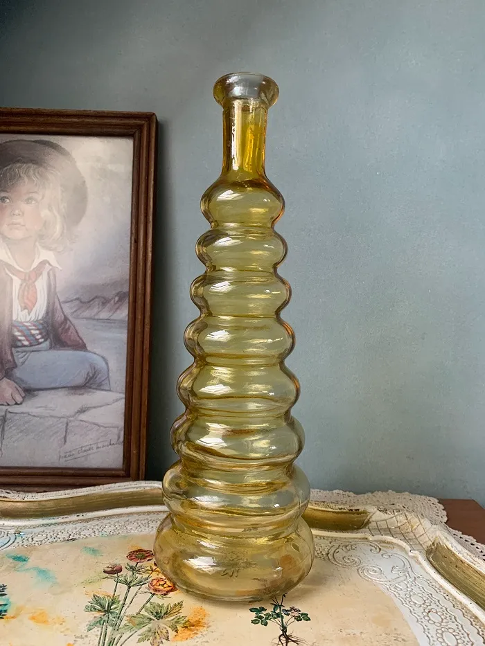 -SOLDOUT-アメリカ 70s Anchor Hocking アンカーホッキング GAOMI イエロー ガラス フラワーベース・花瓶 ヴィンテージ 【オランダから直送】