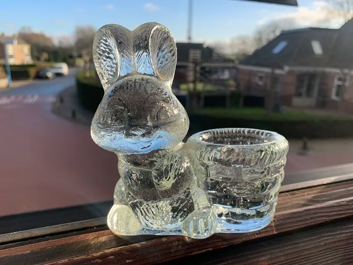 ベルギー 60s ウサギ バニー クリアーガラス ヴィンテージ アンティーク 小物入れ【オランダから直送】