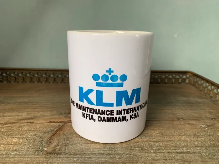 オランダ KLMオランダ航空 マグカップ ロゴ ブルー 陶器 【オランダから直送】