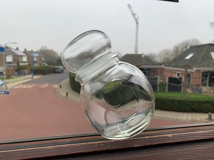 ベルギー 70s 古いガラス コンテイナー キャニスターキャンディーポット 斜め ガラス容器 ヴィンテージ 【オランダから直送】