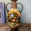 チェコスロバキア 10s Bihl Czechoslovakia 陶器 アール・ヌーヴォー 風景画 グレイズ ゴールド フラワーベース・花瓶 ヴィンテージ