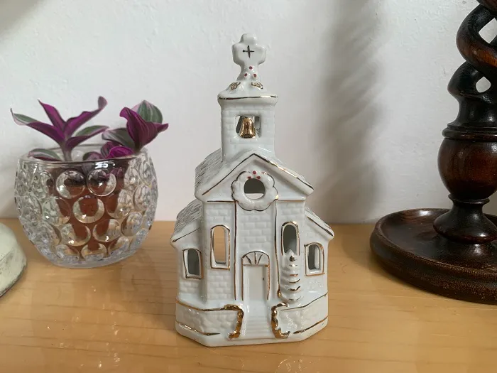 -SOLDOUT-ベルギー 80s 白い教会 陶器 キャンドルホルダー ティーライト ヴィンテージ 【オランダから直送】
