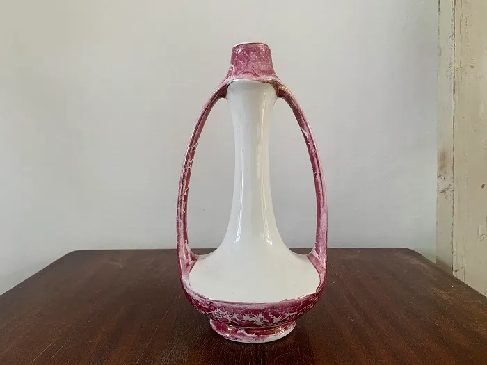 ベルギー 30s NIMY アールデコ ピンク 陶器 フラワーベース・花瓶 ヴィンテージ 【オランダから直送】