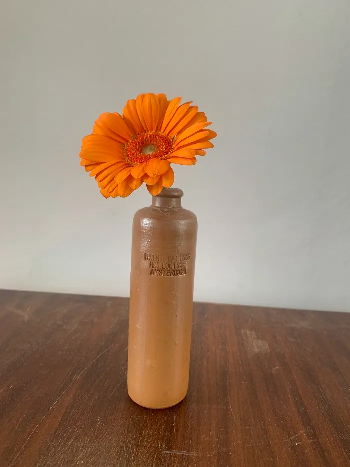オランダ 1900年前後 BOLS ボルス 空きボトル 花瓶 ストーンウェア アンティーク 高さ 15 cm【オランダから直送】