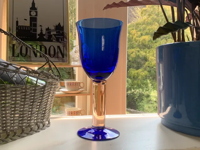 -SOLDOUT-ドイツ 70s 吹きガラス コバルトブルー ワイングラス ドリンクグラス アンティーク