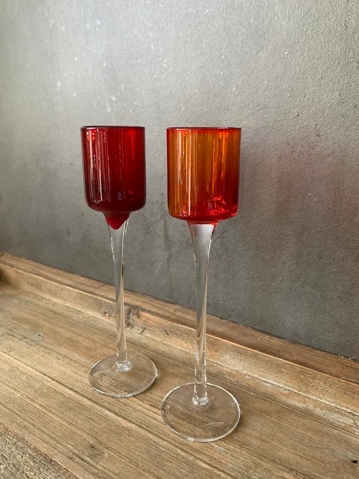 フランス 70s 吹きガラス ロングステム オレンジ レッド 赤 ミニグラス