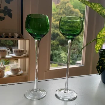 SOLDOUT-フランス 70s 吹きガラス ロングステム グリーン 緑 ミニ