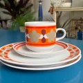 ドイツ 70s KAHLA カーラ コーヒーカップ ＆ソーサー 陶器 ケーキプレート セット レトロポップ ヴィンテージ