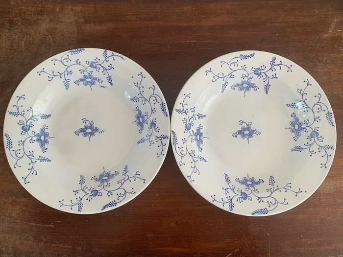 ベルギー 30s NIMY アンティーク スープ皿 ブルー 蔦 花 陶器 食器 2枚セット