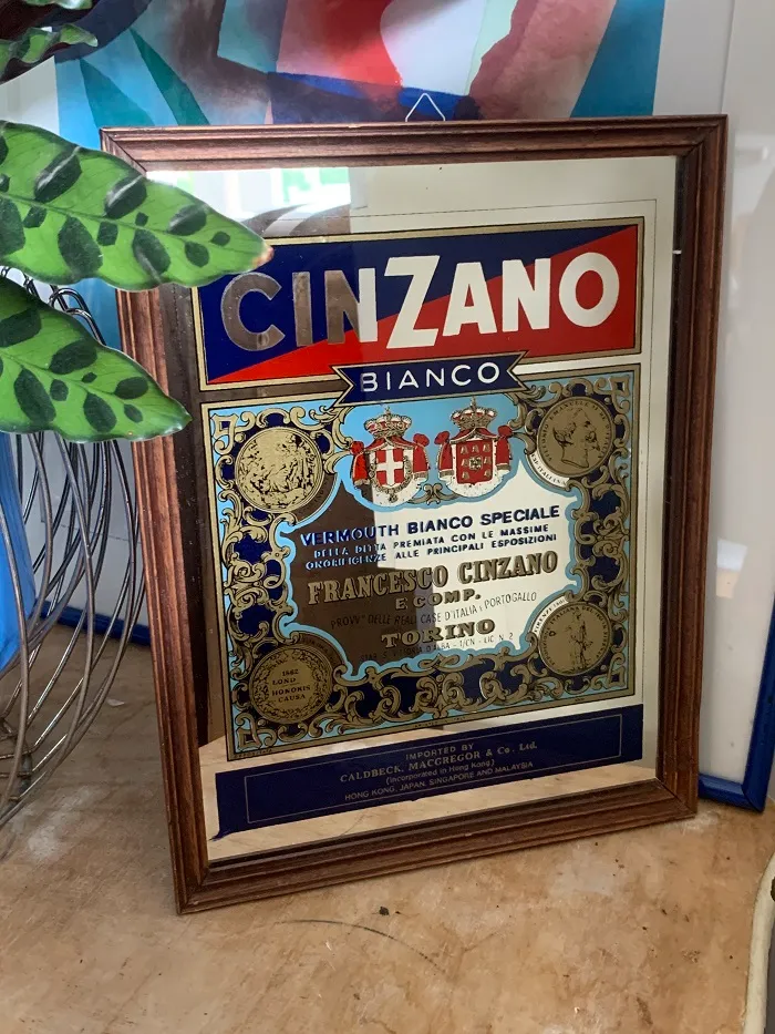-SOLDOUT-Cinzano チンザノ パブミラー 鏡 ヴィンテージ 木製フレーム 壁掛け