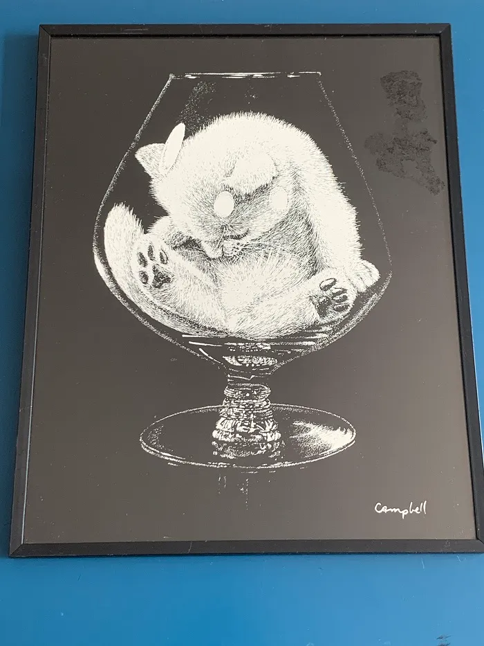 グラスの中の猫 Campbell プリントアート 壁掛け ヴィンテージ
