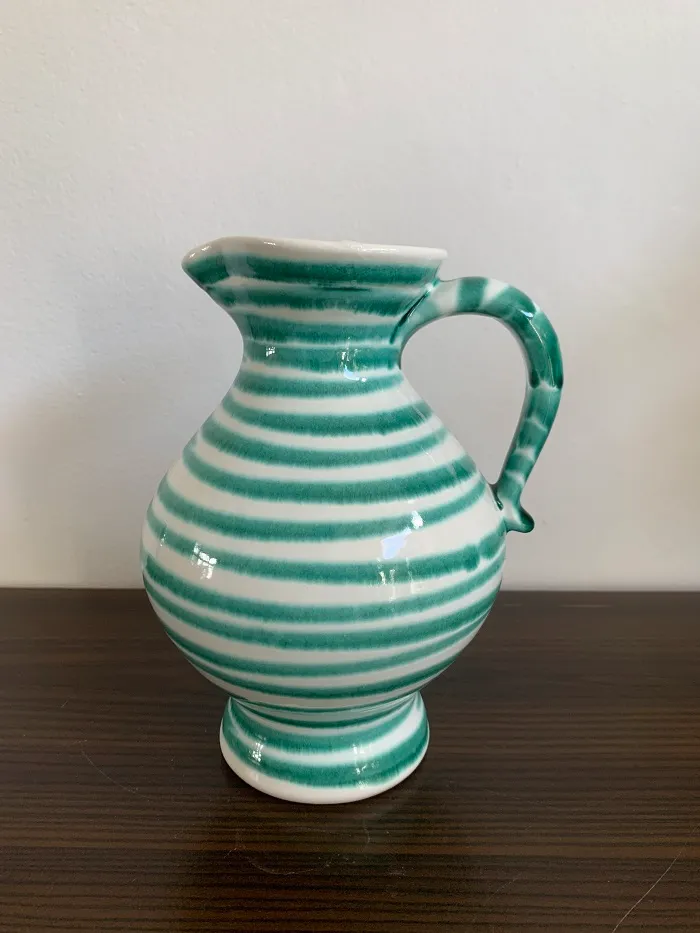 オーストリア グムンデン 陶器 花瓶 ヴィンテージ グリーン ストライプ ...