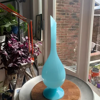 アンティーク オパリン グラス ブルーフラワーベース ガラス 花瓶