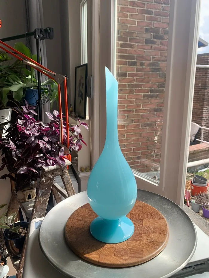 ガラス 花瓶 フラワーベース グリーン ブルー ヴィンテージ 80s | Blue ...