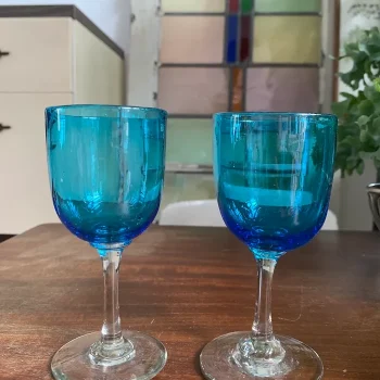 フランス 50s 吹きガラス ブルー ミニグラス・リキュールグラス