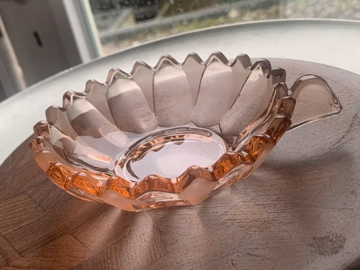 70s ピンク ガラス デザートプレート ジュエリートレイ グラスカップ ヴィンテージ