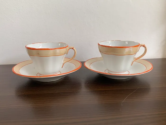 【オランダからお届け】1800年後半 ペトルス・レグー オレンジ コーヒーカップ・ティー＆ソーサー 陶器 アンティーク 2点セット