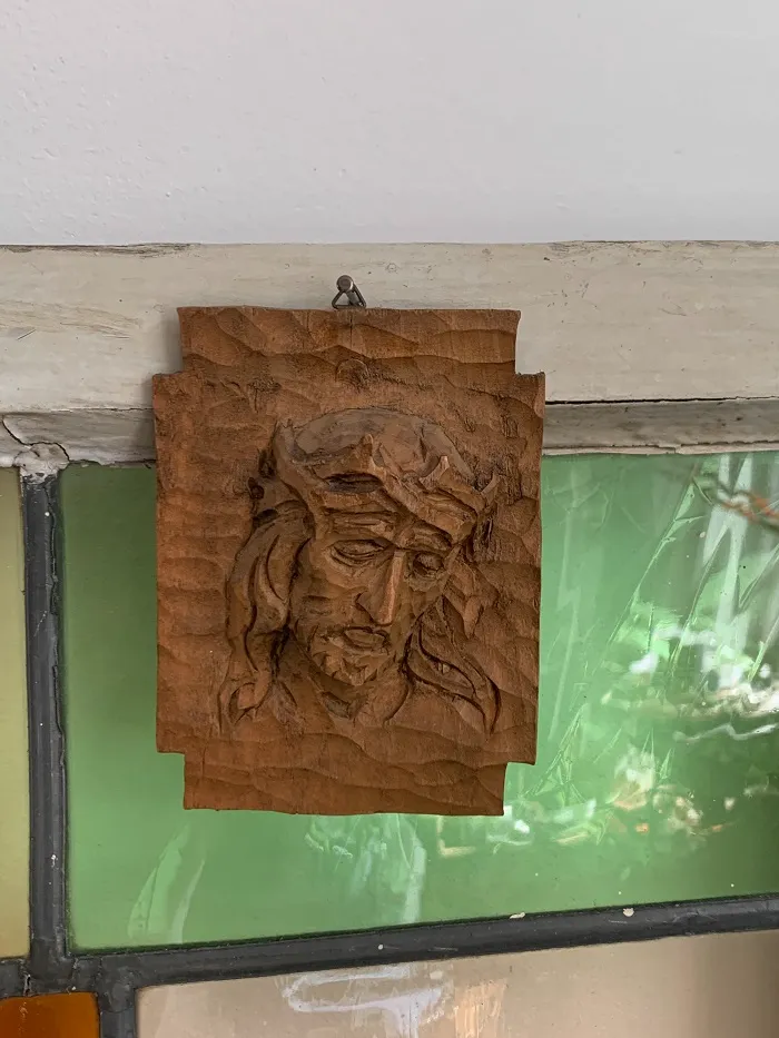 ベルギー 50s イエスキリスト 木製 ヴィンテージ 壁掛け オブジェ 手彫り