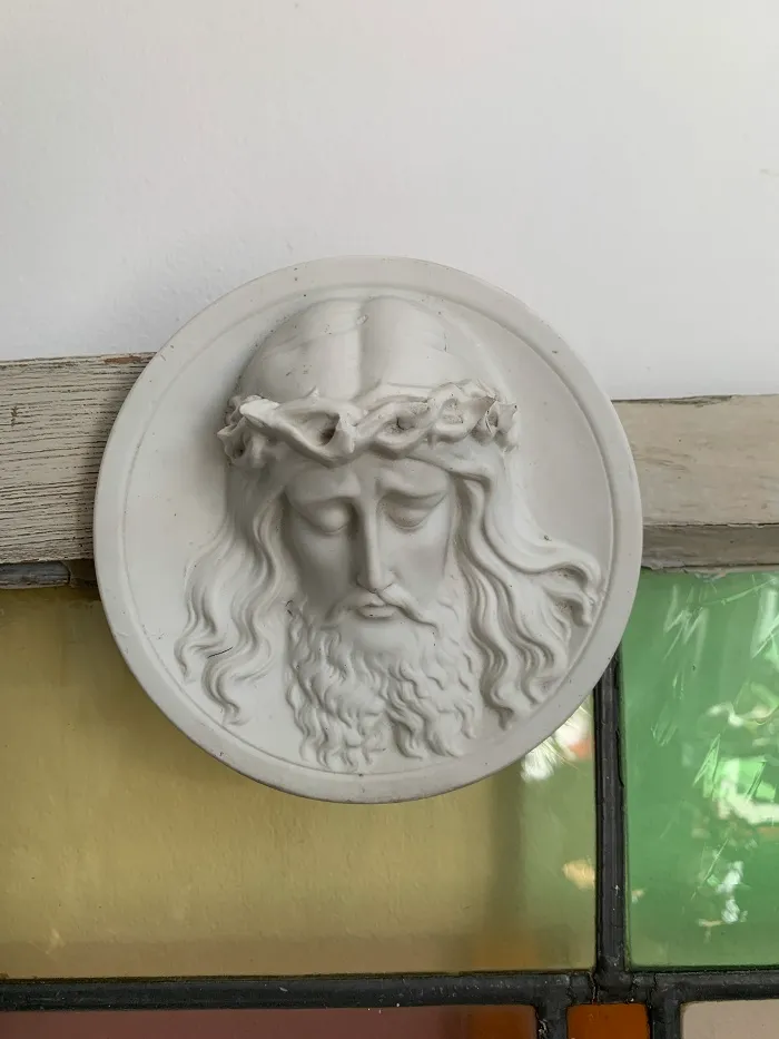 ドイツ 50s イエスキリスト 白い 壁掛け 陶器 オブジェ アンティーク