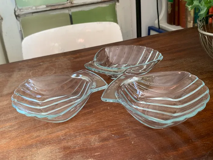 フランス製 PYREX パイレックス ヴィンテージ ガラス 貝 プレート 皿 3枚セット