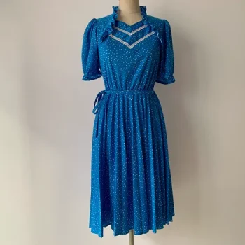 EURO古着 70s～80s フランス製 ドット柄 フレアワンピース オールド EU VINTAGE DOT PATTERNED SHEER DESIGN ONE PIECE/ヨーロッパ