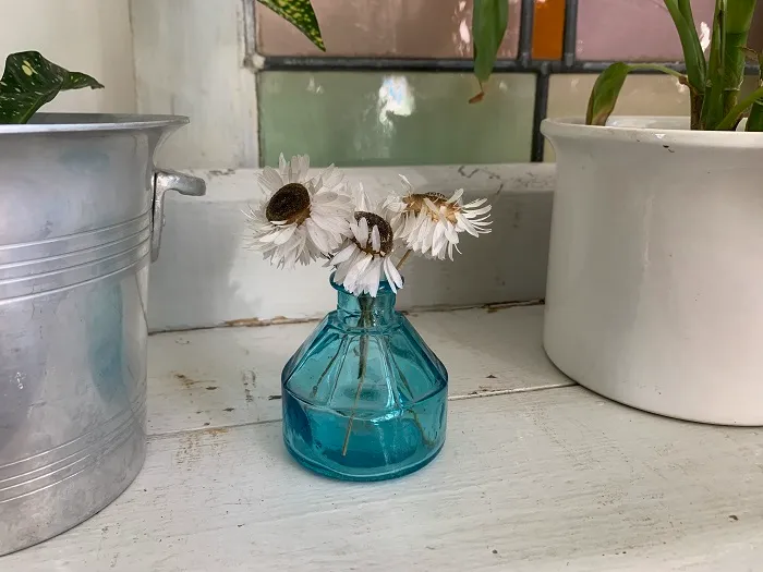 グリーン ブルー ガラス インクボトル ヴィンテージ 花瓶