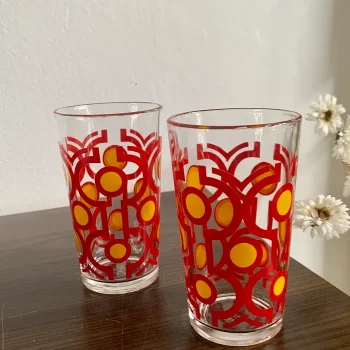 イタリア製 70s レトロポップ グラス 赤 黄色 幾何学模様