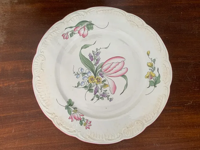 ベルギー 30s NIMY Louis XV アンティーク ケーキプレート 皿 フローラル 花 陶器 食器