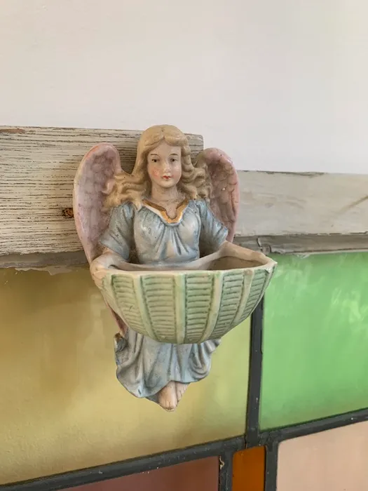 フランス 70s 聖水盤 天使 エンジェル 陶器 壁掛け ヴィンテージ