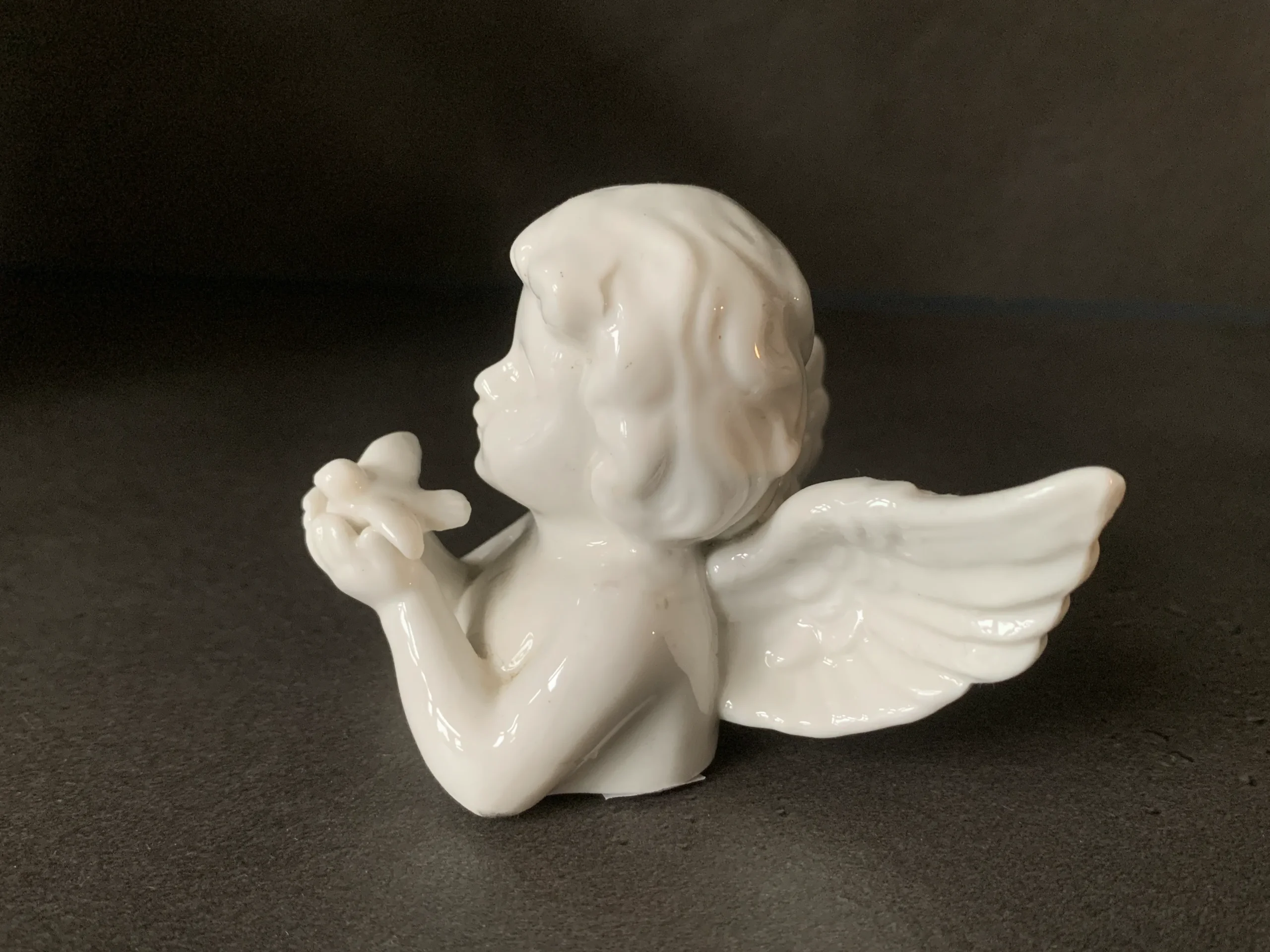 フランス 80s 天使 小鳥 白い陶器 置物 ヴィンテージ