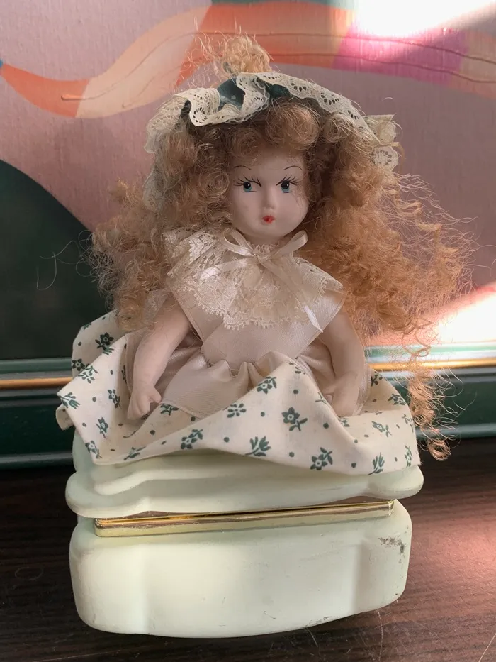 フランス 70s アンティーク ドール 人形 陶器 小物入れ ジュエリー