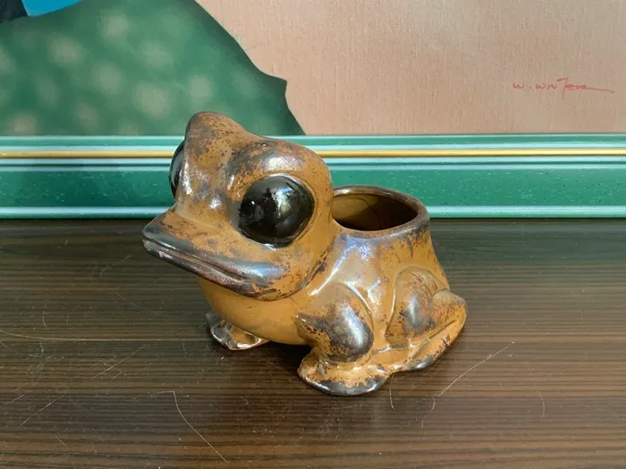 ベルギー 70s カエル 蛙 焦げ茶 ブラウン プランター・花瓶・置物 陶器 アンティーク