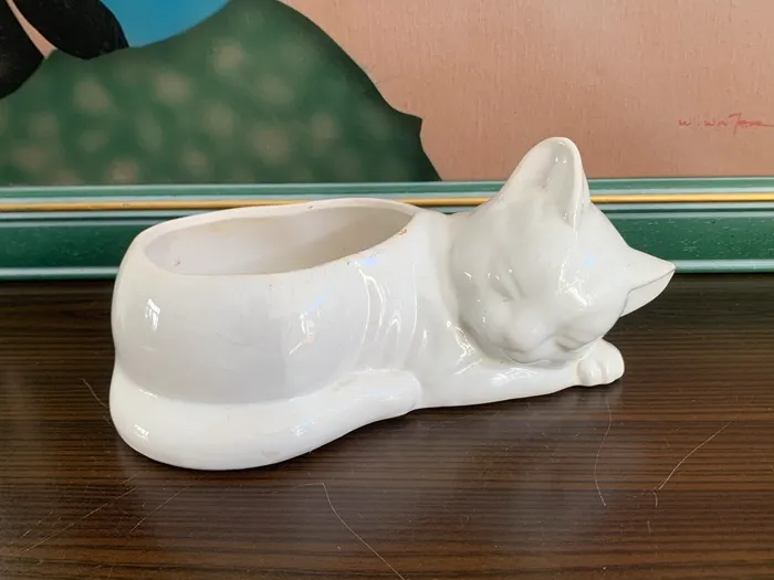 フランス 70s 猫 ホワイト 白 プランター・花瓶・置物 陶器 アンティーク