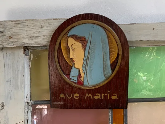 ベルギー 30s オブジェ 木製 聖母マリア 壁掛け アンティーク
