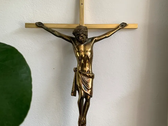 フランス 50s イエスキリスト クロス 十字架 真鍮 アンティーク 壁掛け