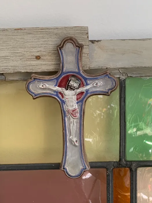 フランス 50s イエスキリスト クロス 陶器 十字架 アンティーク 壁掛け