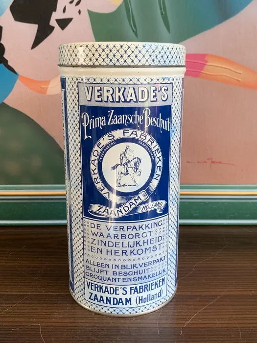 オランダ 80s VERKADE ブルー ヴィンテージ ビスケット ティン缶
