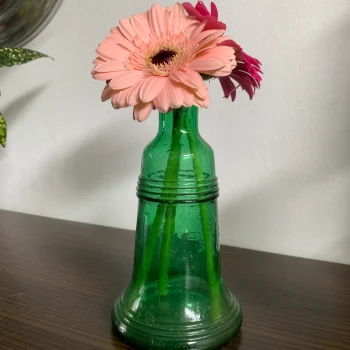 ベル グリーンガラス ヴィンテージ 花瓶 フラワーベース 空きボトル 