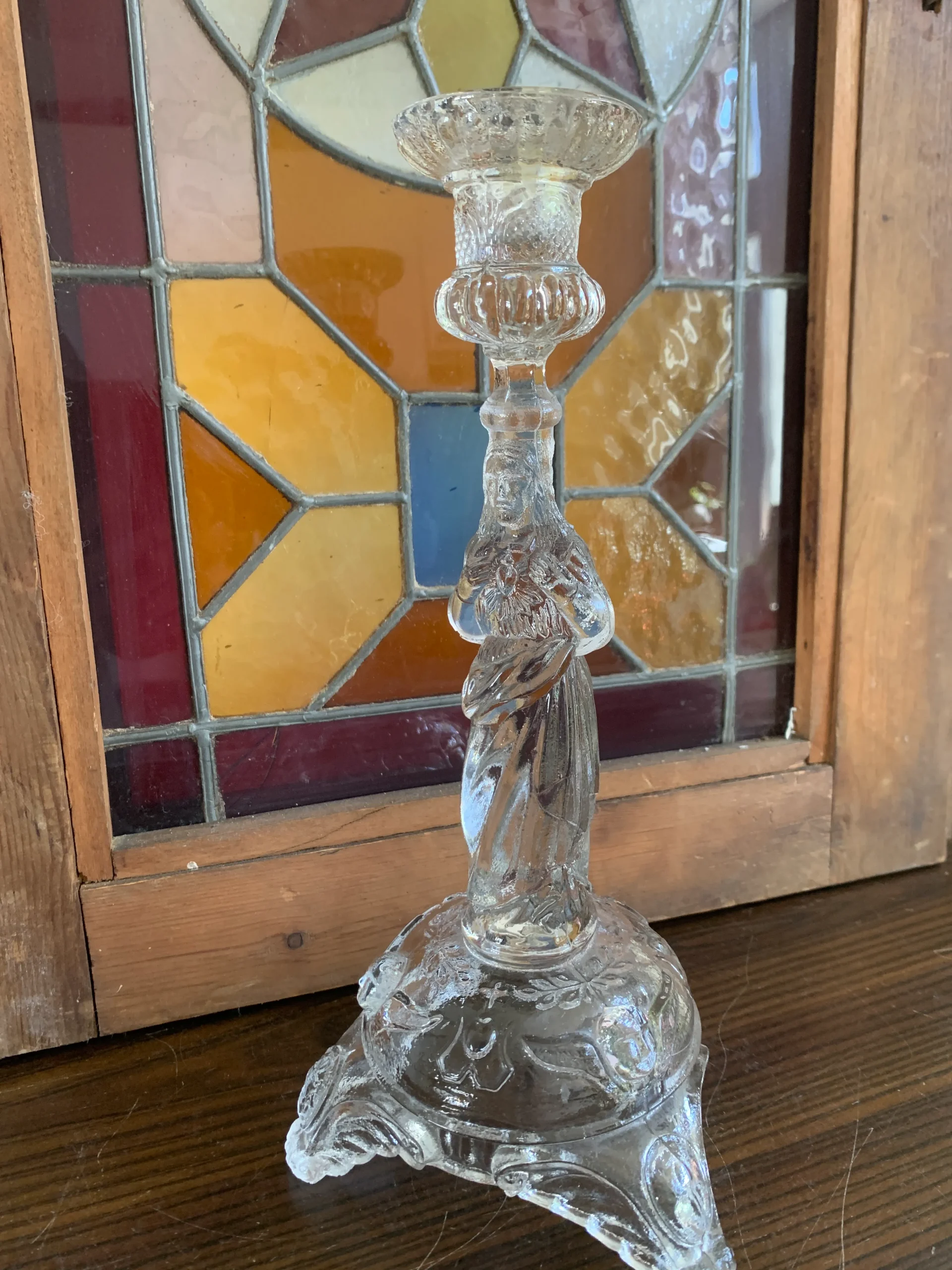 ベルギー 30s イエスキリスト アンティーク ガラス 十字架 キャンドルスタンド・ホルダー