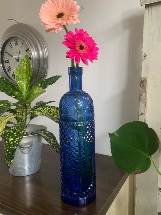 フランス 70s ブルーガラス ヴィンテージ 花瓶 フラワーベース 空きボトル