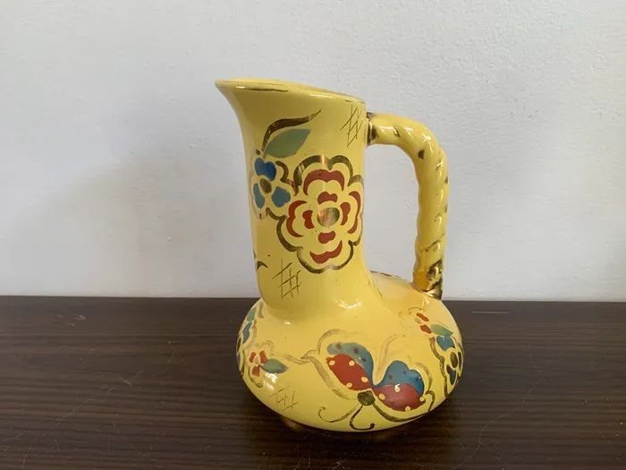 フランス 60s 黄色 蝶々 花瓶 陶器 フラワーベース アンティーク