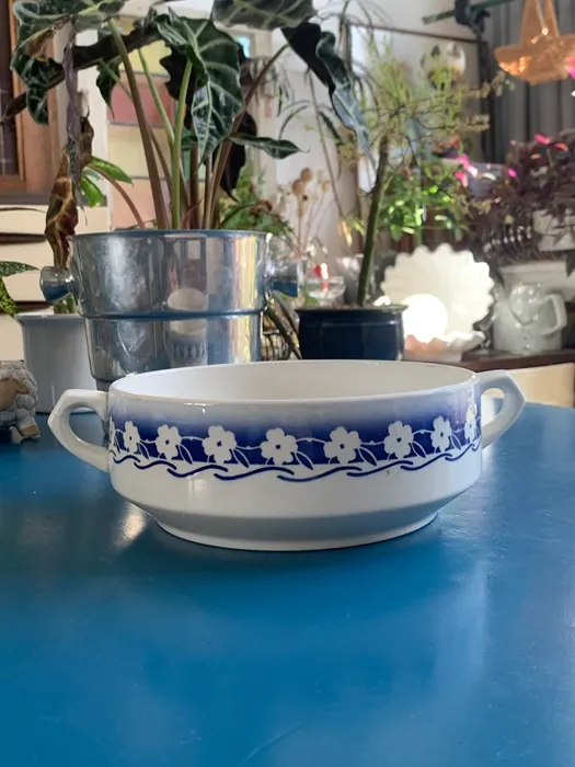 フランス 30s St.AMAND サンタマン プランター 陶器 ブルー お花 アンティーク