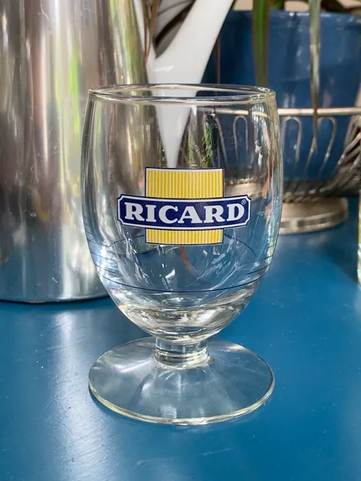 -SOLDOUT-フランス 70s RICARD リカール ブルー 白 ロゴ ヴィンテージ グラス ドリンクグラス